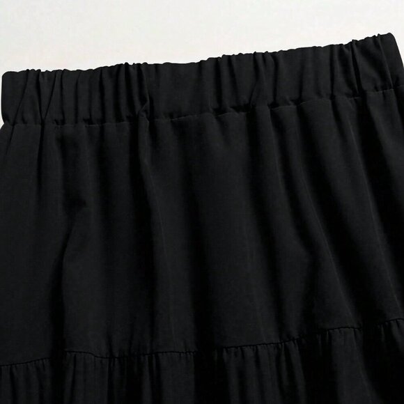 Black Casual Women's Solid Color A-Line Loose Skirt - Picture 6 of 7